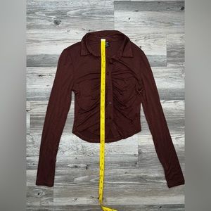 Brown button up crop top
